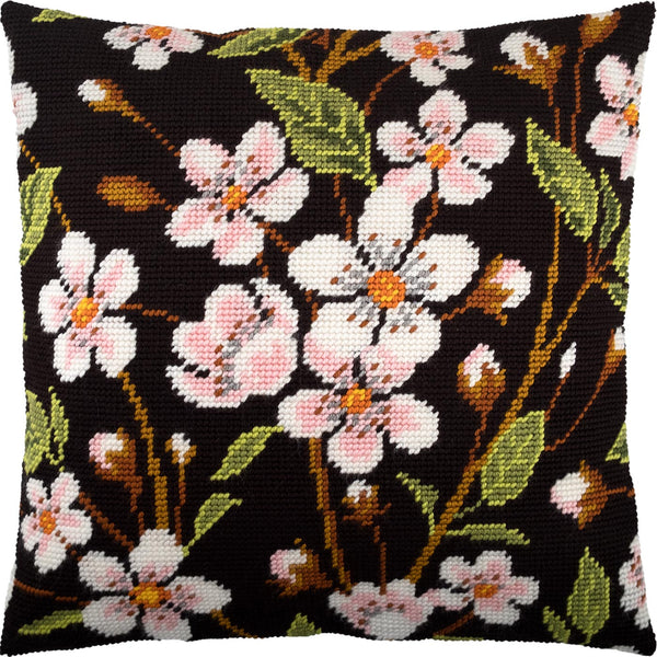 Brvsk Needlepoint Pillow Kit — Cherry Blossoms, 16″ × 16″