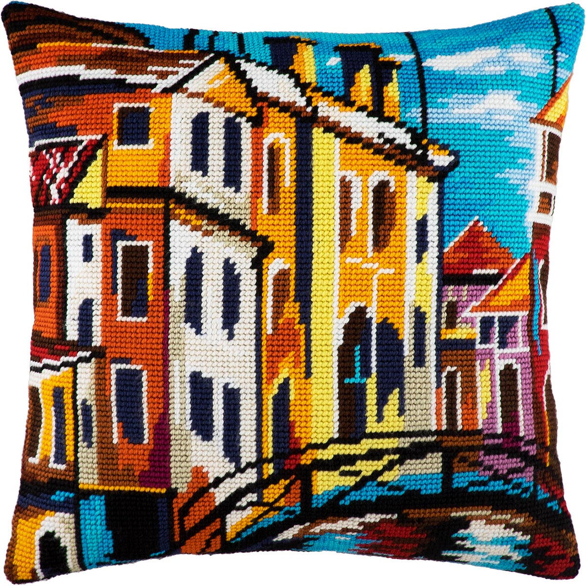 Venice streets needlepoint pillow kit, a lovely travel stitching project — Brvsk