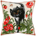 A Cat in Poppies — Needlepoint Kit 16″ × 16″ by Brvsk