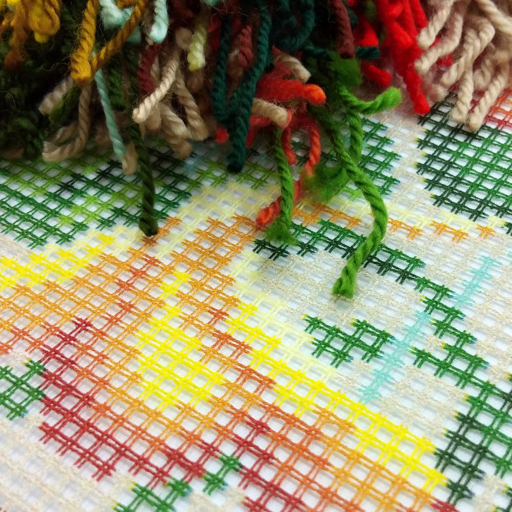 Brvsk Floral Stamped Cross-Stitch Kit for Adults and Beginners — Nasturtium 16″ × 16″ with Clear, Precise Printed Design on Cotton Canvas; Includes 2 Needles, Yarn, and Easy-Read Chart