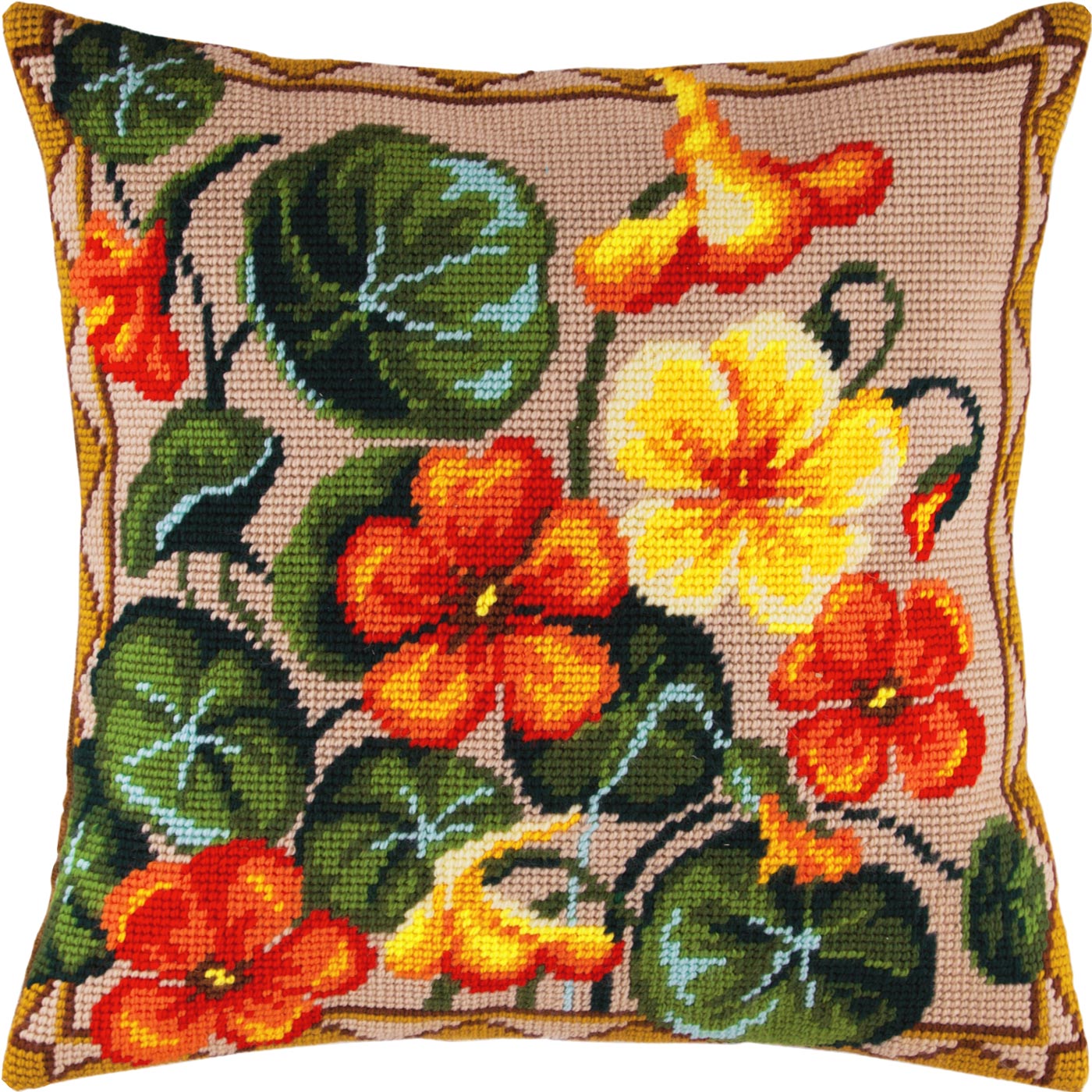 Nasturtium — Stamped Cross Stitch Kit 16″ × 16″ by Brvsk