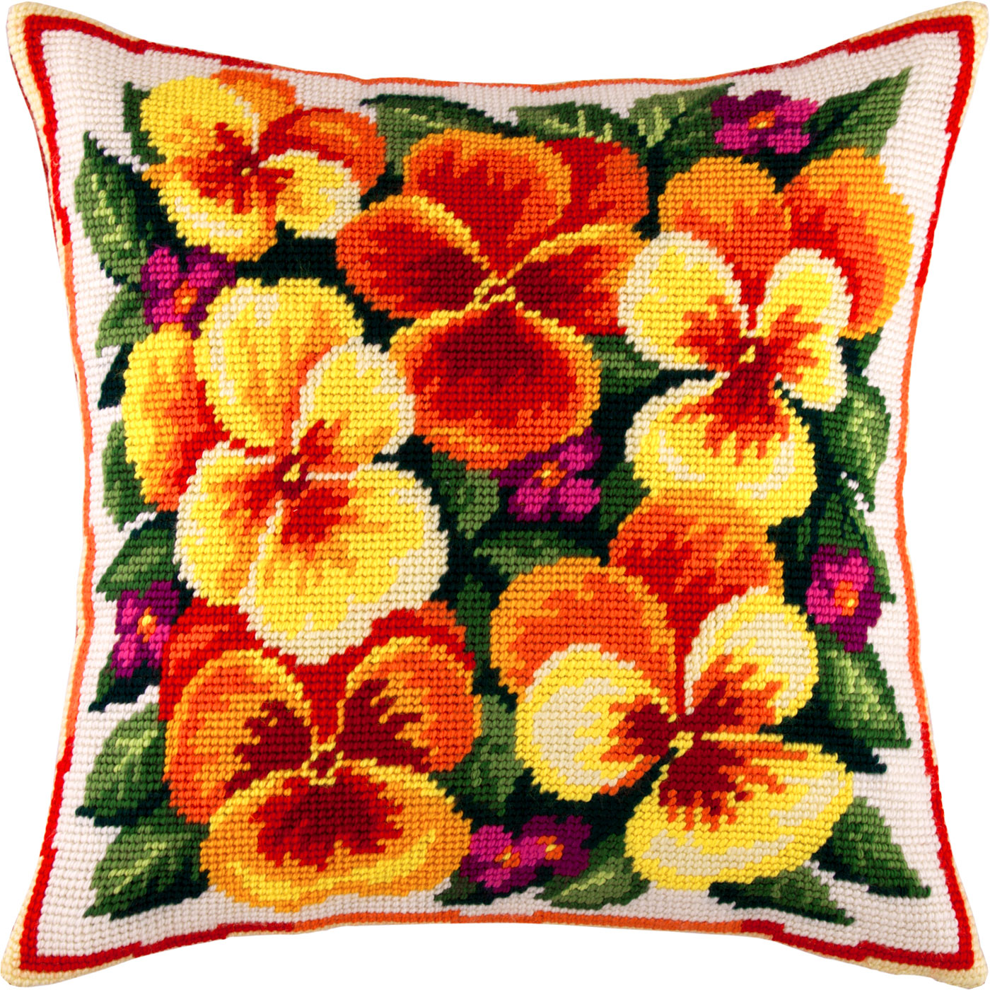 Pansies. Needlepoint Kit. Throw Pillow 16×16 Inches. Printed Tapestry Canvas, European Quality
