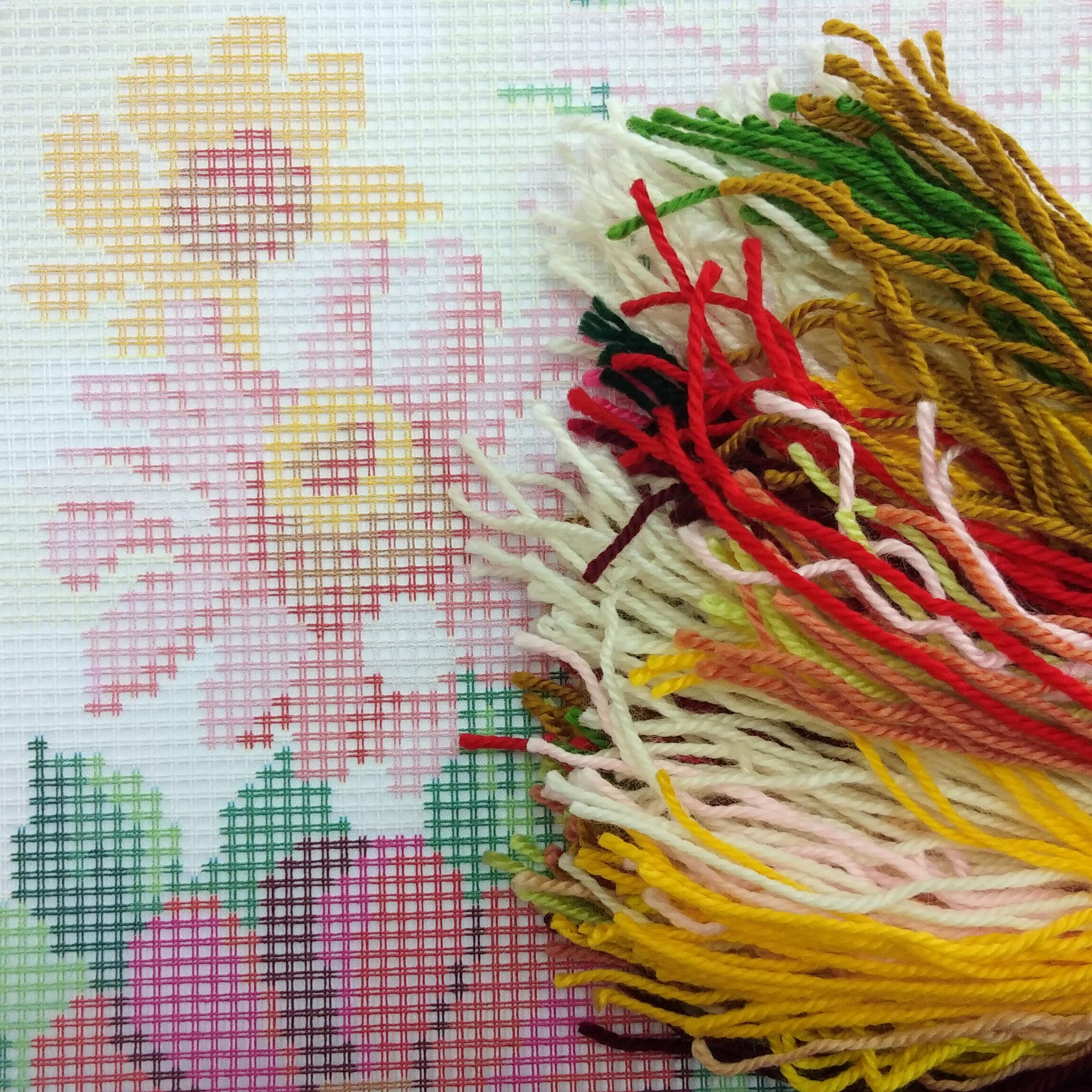 Zinnias — Stamped Cross Stitch Kit 16″ × 16″ by Brvsk