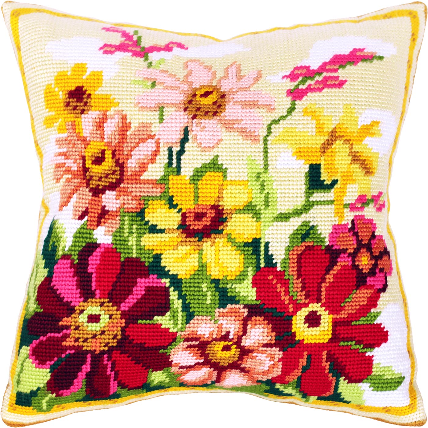 Zinnias — Stamped Cross Stitch Kit 16″ × 16″ by Brvsk