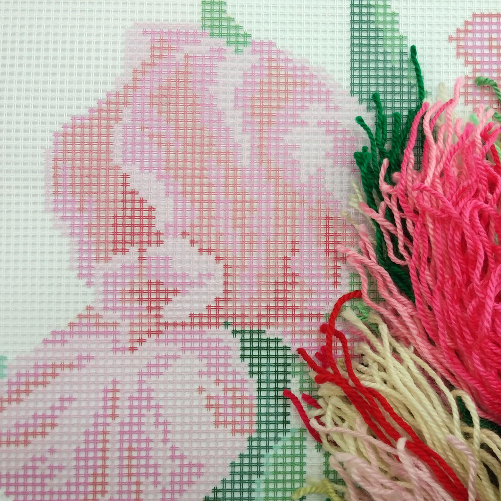 Pink Irises — Needlepoint Kit 16″ × 16″ by Brvsk