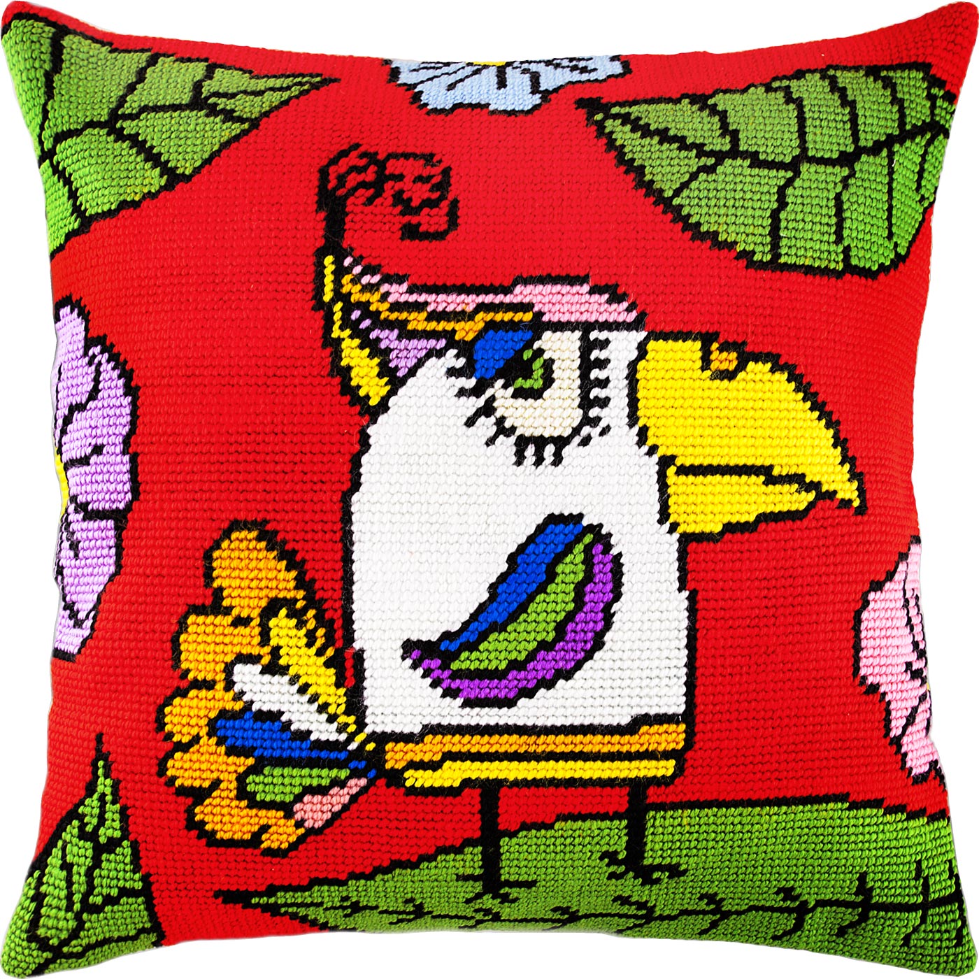 Brvsk Bird Embroidery Kit for Adults and Beginners — Parrot 16″ × 16″ with Clear, Precise Printed Design on Cotton Canvas; Includes 2 Needles, Yarn, and Easy-Read Chart