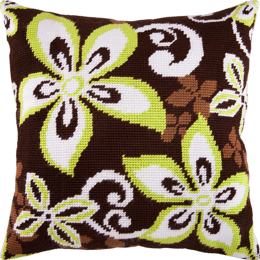 Brvsk Floral Needlepoint Kit for Adults and Beginners — Vanilla 16″ × 16″ with Clear, Precise Printed Design on Cotton Canvas; Includes 2 Needles, Yarn, and Easy-Read Chart