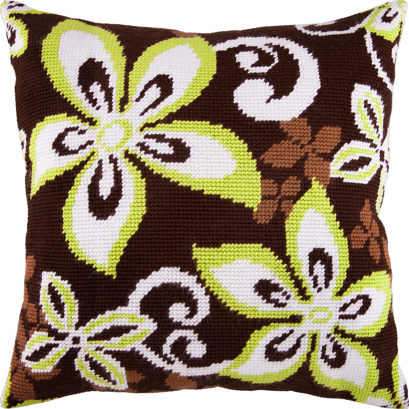 Brvsk Floral Needlepoint Kit for Adults and Beginners — Vanilla 16″ × 16″ with Clear, Precise Printed Design on Cotton Canvas; Includes 2 Needles, Yarn, and Easy-Read Chart