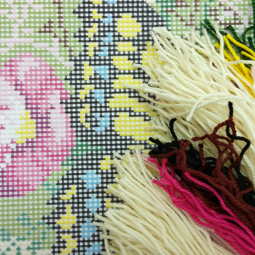 Floral Stamped Cross-Stitch Kit for Adults and Beginners — Swallowtail on Field Bindweed 16″ × 16″ with Clear, Precise Printed Design on Cotton Canvas; Includes 2 Needles, Yarn, and Easy-Read Chart