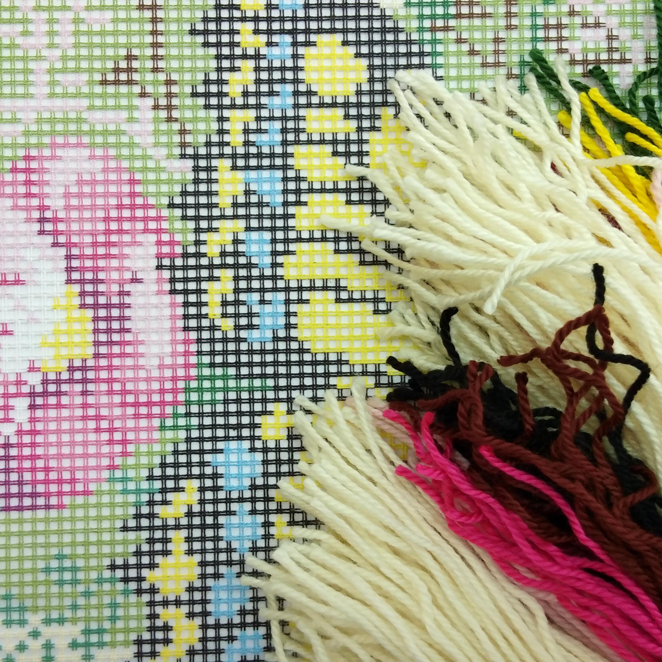 Floral Stamped Cross-Stitch Kit for Adults and Beginners — Swallowtail on Field Bindweed 16″ × 16″ with Clear, Precise Printed Design on Cotton Canvas; Includes 2 Needles, Yarn, and Easy-Read Chart