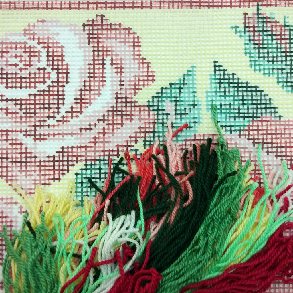 Brvsk Floral Stamped Cross-Stitch Kit for Adults and Beginners — Rose 16″ × 16″ with Clear, Precise Printed Design on Cotton Canvas; Includes 2 Needles, Yarn, and Easy-Read Chart
