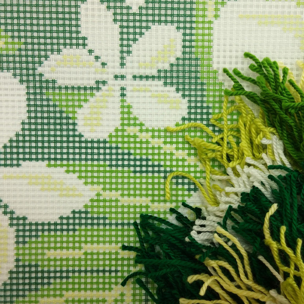 Brvsk Floral Embroidery Kit for Adults and Beginners — Jasmine 16″ × 16″ with Clear, Precise Printed Design on Cotton Canvas; Includes 2 Needles, Yarn, and Easy-Read Chart