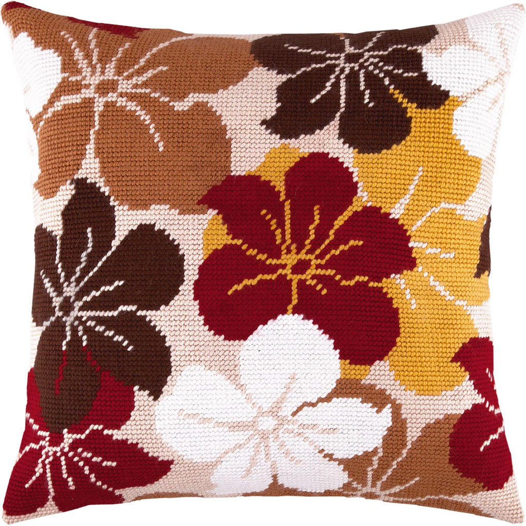Floral Stamped Cross-Stitch Kit for Adults and Beginners — Periwinkles (Catharanthus) 16″ × 16″ with Clear, Precise Printed Design on Cotton Canvas; Includes 2 Needles, Yarn, and Easy-Read Chart