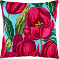 Brvsk Floral Embroidery Kit for Adults and Beginners — Tulips 16″ × 16″ with Clear, Precise Printed Design on Cotton Canvas; Includes 2 Needles, Yarn, and Easy-Read Chart