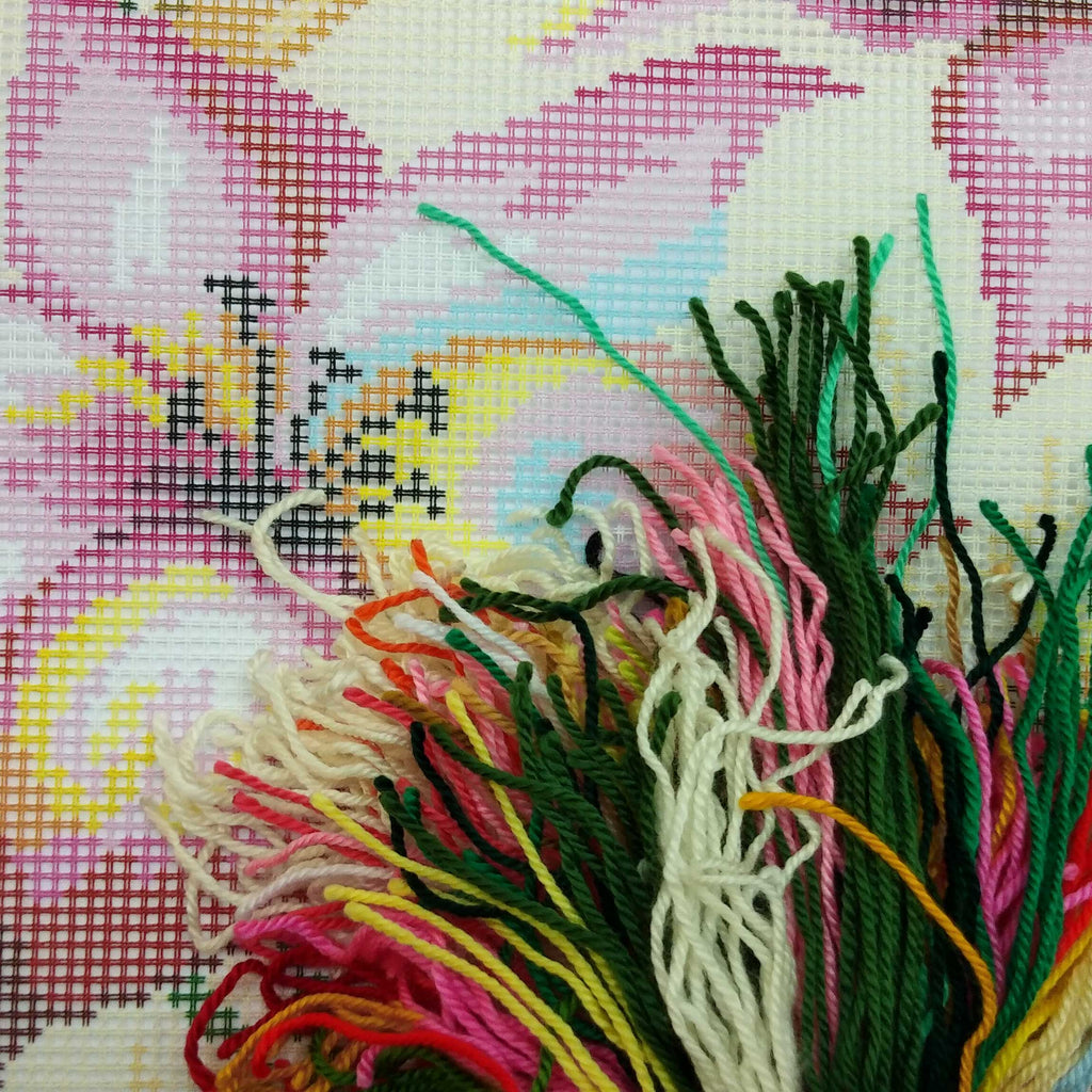 Brvsk Floral Embroidery Kit for Adults and Beginners — Lilies in Watercolor 16″ × 16″ with Clear, Precise Printed Design on Cotton Canvas; Includes 2 Needles, Yarn, and Easy-Read Chart