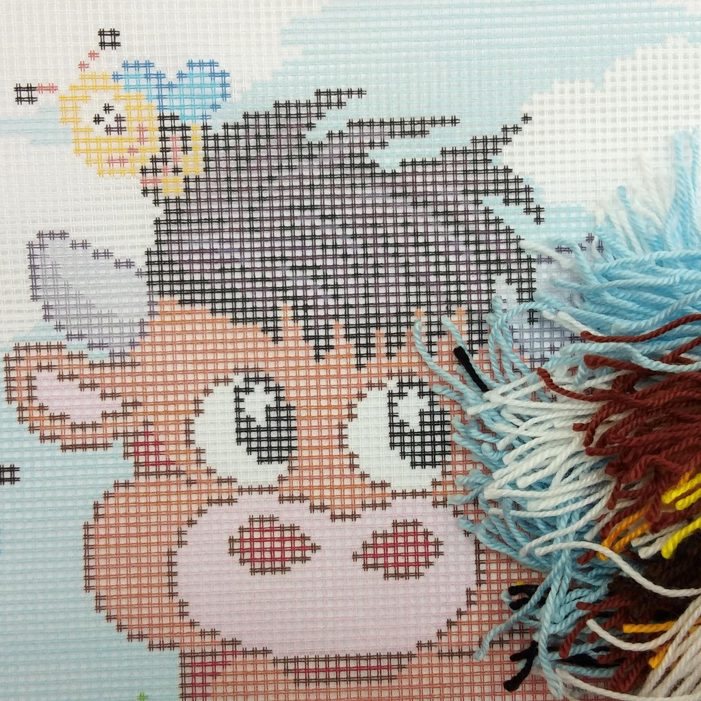 Brvsk Farmyard Needlepoint Kit for Adults and Beginners — Bull Calf 16″ × 16″ with Clear, Precise Printed Design on Cotton Canvas; Includes 2 Needles, Yarn, and Easy-Read Chart