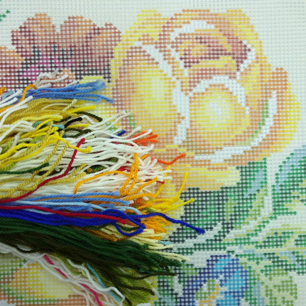 Brvsk Floral Needlepoint Kit for Adults and Beginners — Lovely Roses 16″ × 16″ with Clear, Precise Printed Design on Cotton Canvas; Includes 2 Needles, Yarn, and Easy-Read Chart
