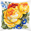 Brvsk Floral Needlepoint Kit for Adults and Beginners — Lovely Roses 16″ × 16″ with Clear, Precise Printed Design on Cotton Canvas; Includes 2 Needles, Yarn, and Easy-Read Chart