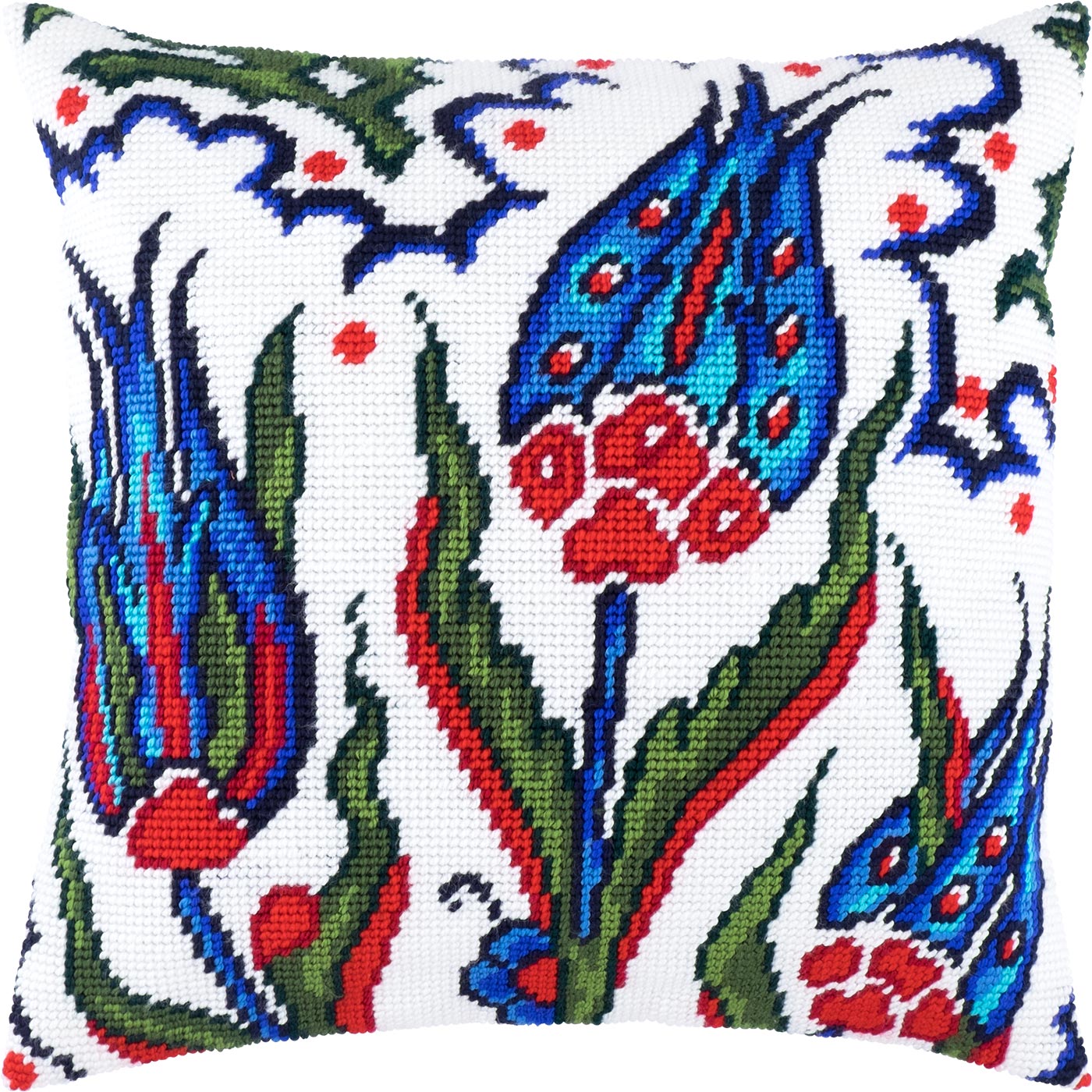 Turkish Tulips. Needlepoint Kit. Throw Pillow 16×16 Inches. Printed Tapestry Canvas, European Quality