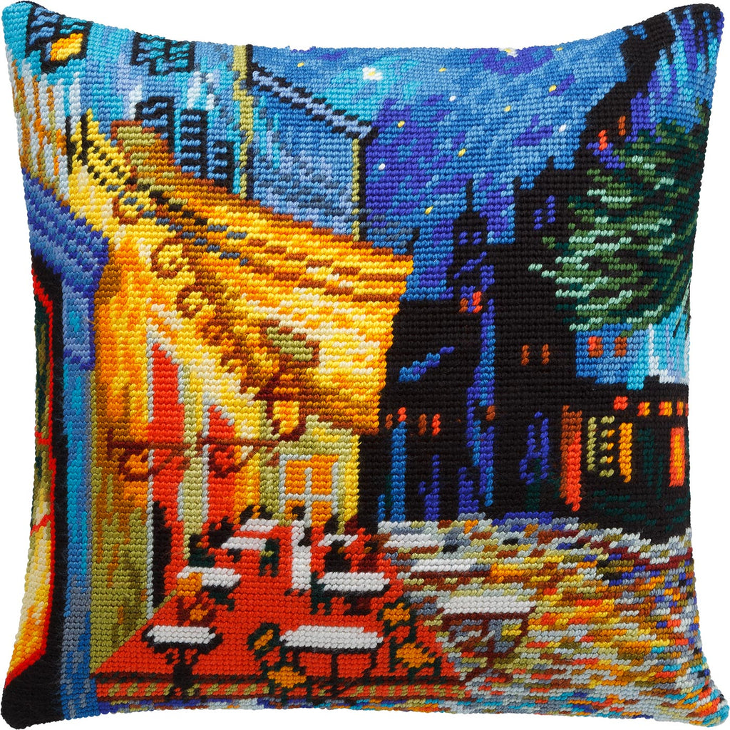 Café Terrace at Night — Stamped Cross Stitch Kit 16″ × 16″ by Brvsk