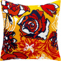 Brvsk Floral Embroidery Kit for Adults and Beginners — Flame of Flowers 16″ × 16″ with Clear, Precise Printed Design on Cotton Canvas; Includes 2 Needles, Yarn, and Easy-Read Chart