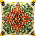 Brvsk Ornamental Needlepoint Kit for Adults and Beginners — Kaleidoscope of Flowers 16″ × 16″ with Clear, Precise Printed Design on Cotton Canvas; Includes 2 Needles, Yarn, and Easy-Read Chart