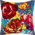 Brvsk Floral Stamped Cross-Stitch Kit for Adults and Beginners — Stained Glass 16″ × 16″ with Clear, Precise Printed Design on Cotton Canvas; Includes 2 Needles, Yarn, and Easy-Read Chart