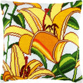 Brvsk Floral Needlepoint Kit for Adults and Beginners — Lilies 16″ × 16″ with Clear, Precise Printed Design on Cotton Canvas; Includes 2 Needles, Yarn, and Easy-Read Chart