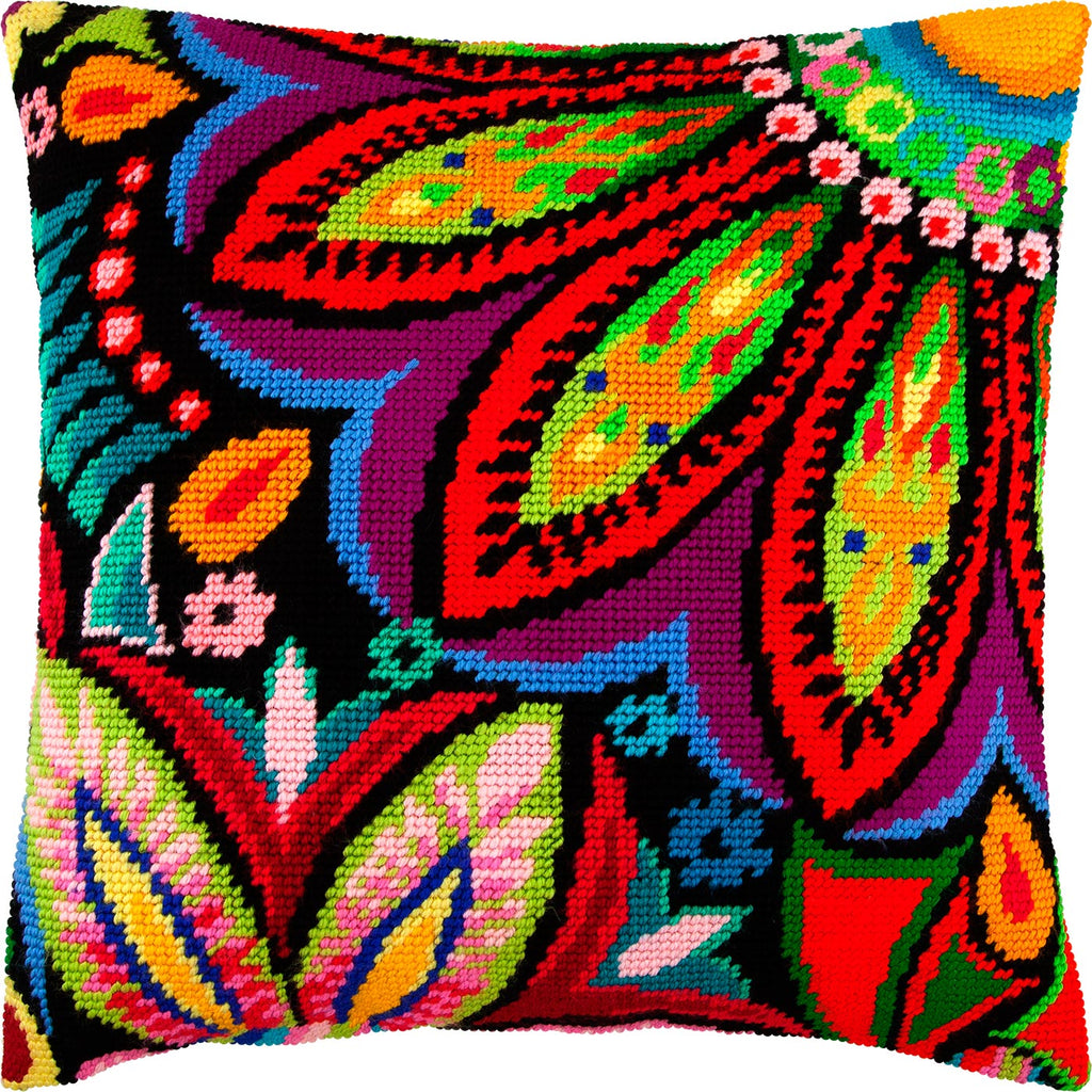 Brvsk Indian Stamped Cross-Stitch Kit for Adults and Beginners — Maharaja 16″ × 16″ with Clear, Precise Printed Design on Cotton Canvas; Includes 2 Needles, Yarn, and Easy-Read Chart