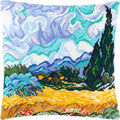 Brvsk Landscape Embroidery Kit for Adults and Beginners — Wheat Field with Cypresses by Vincent Van Gogh 16″ × 16″ with Clear, Precise Printed Design on Cotton Canvas; Includes Needles and Yarn