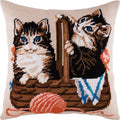 Kittens in a Basket — Embroidery Kit 16″ × 16″ by Brvsk