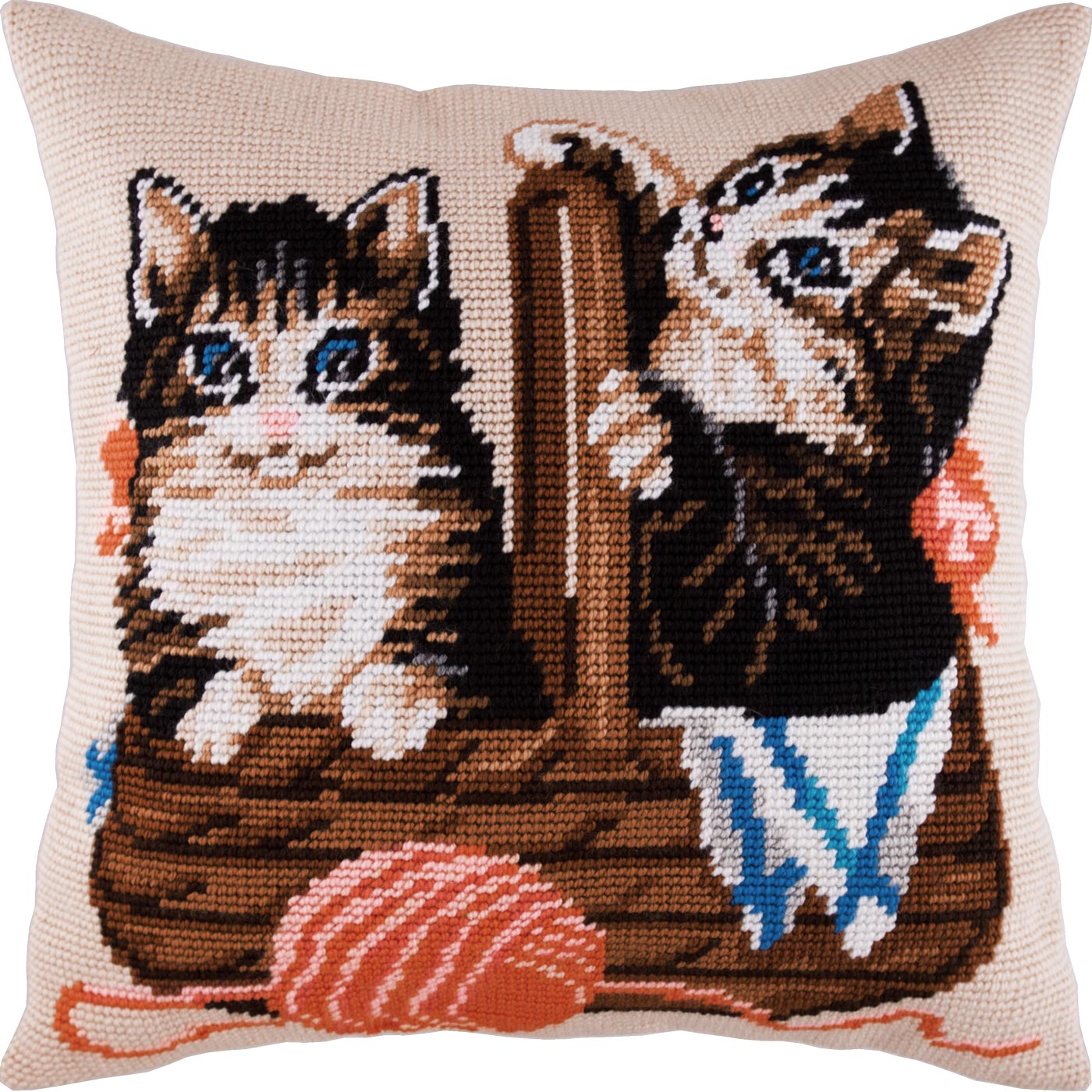 Kittens in a Basket — Embroidery Kit 16″ × 16″ by Brvsk