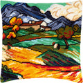 Landscape Embroidery Kit for Adults and Beginners — Mount Gaussier and Farm Saint Paul by Vincent van Gogh 16″ × 16″ with Clear, Precise Printed Design on Cotton Canvas; Includes Needles and Yarn