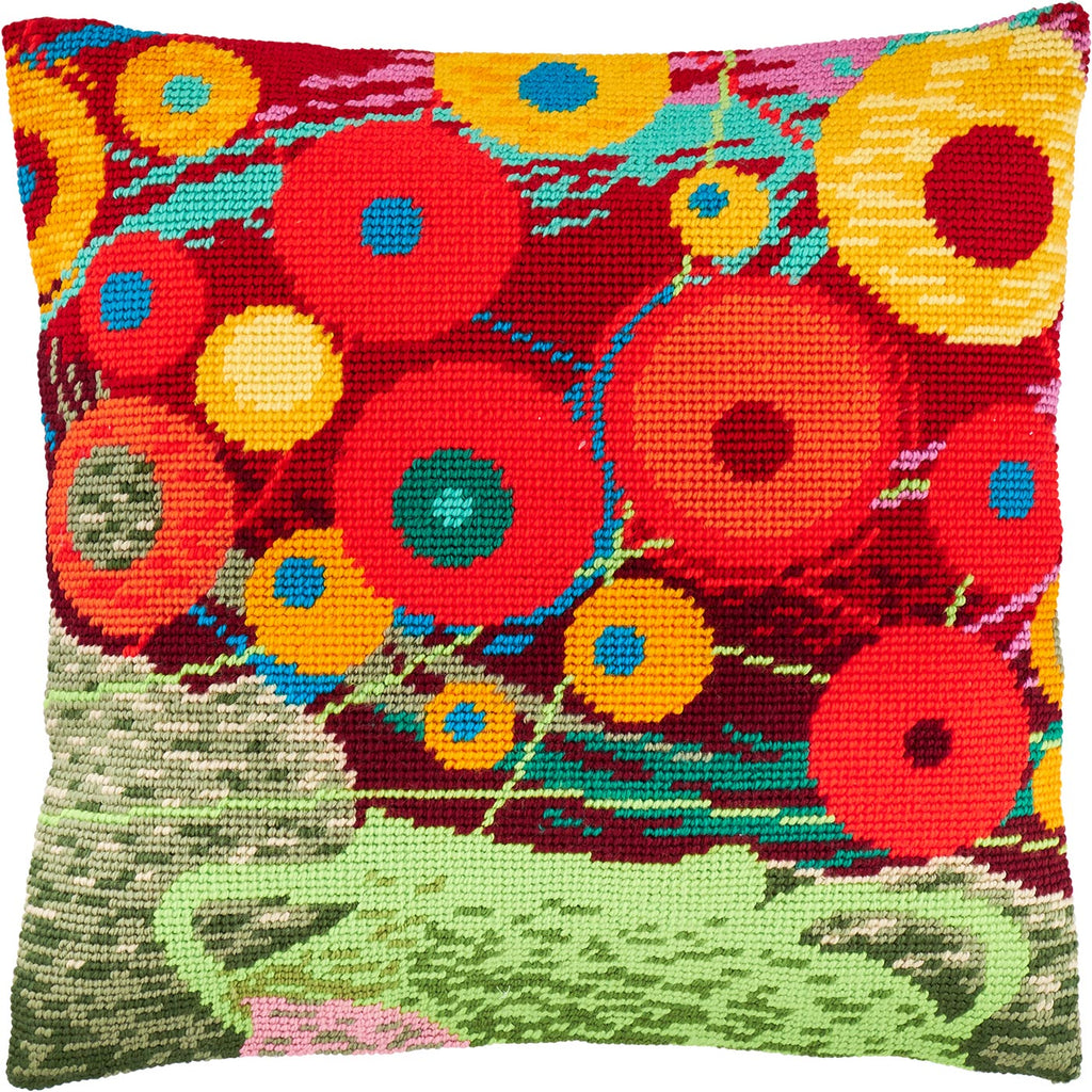 Brvsk Abstract Stamped Cross-Stitch Kit for Adults and Beginners — A Vase with Flowers 16″ × 16″ with Clear, Precise Printed Design on Cotton Canvas; Includes 2 Needles, Yarn, and Easy-Read Chart
