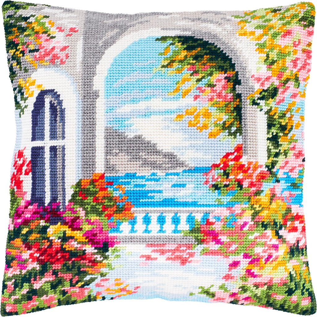 Mediterranean. Needlepoint Kit. Throw Pillow 16×16 Inches. Printed Tapestry Canvas, European Quality