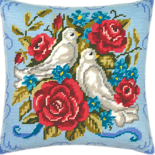 Brvsk Birds Stamped Cross-Stitch Kit for Adults and Beginners — Doves 16″ × 16″ with Clear, Precise Printed Design on Cotton Canvas; Includes 2 Needles, Yarn, and Easy-Read Chart