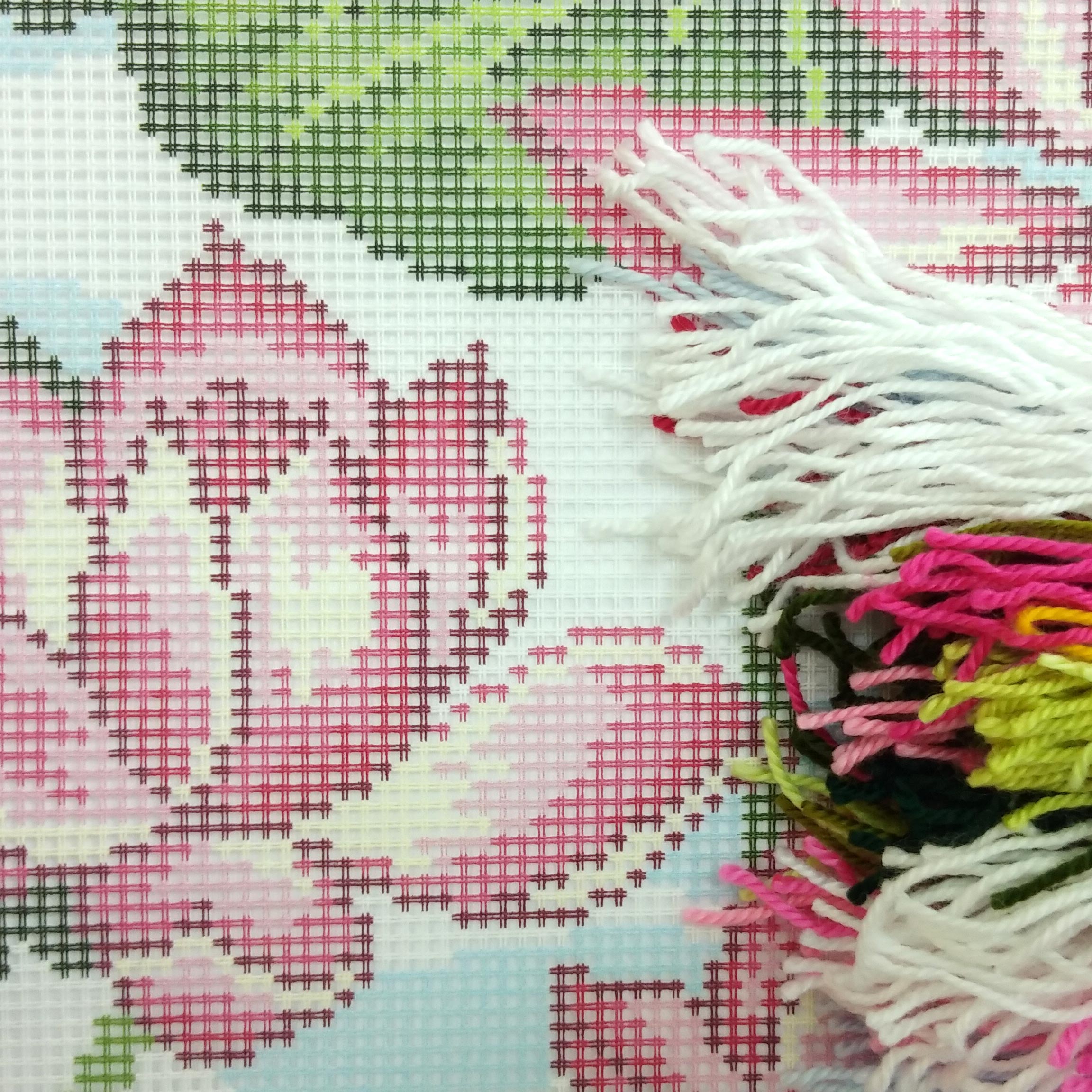 Brvsk Floral Needlepoint Kit for Adults and Beginners — Lotus 16″ × 16″ with Clear, Precise Printed Design on Cotton Canvas; Includes 2 Needles, Yarn, and Easy-Read Chart