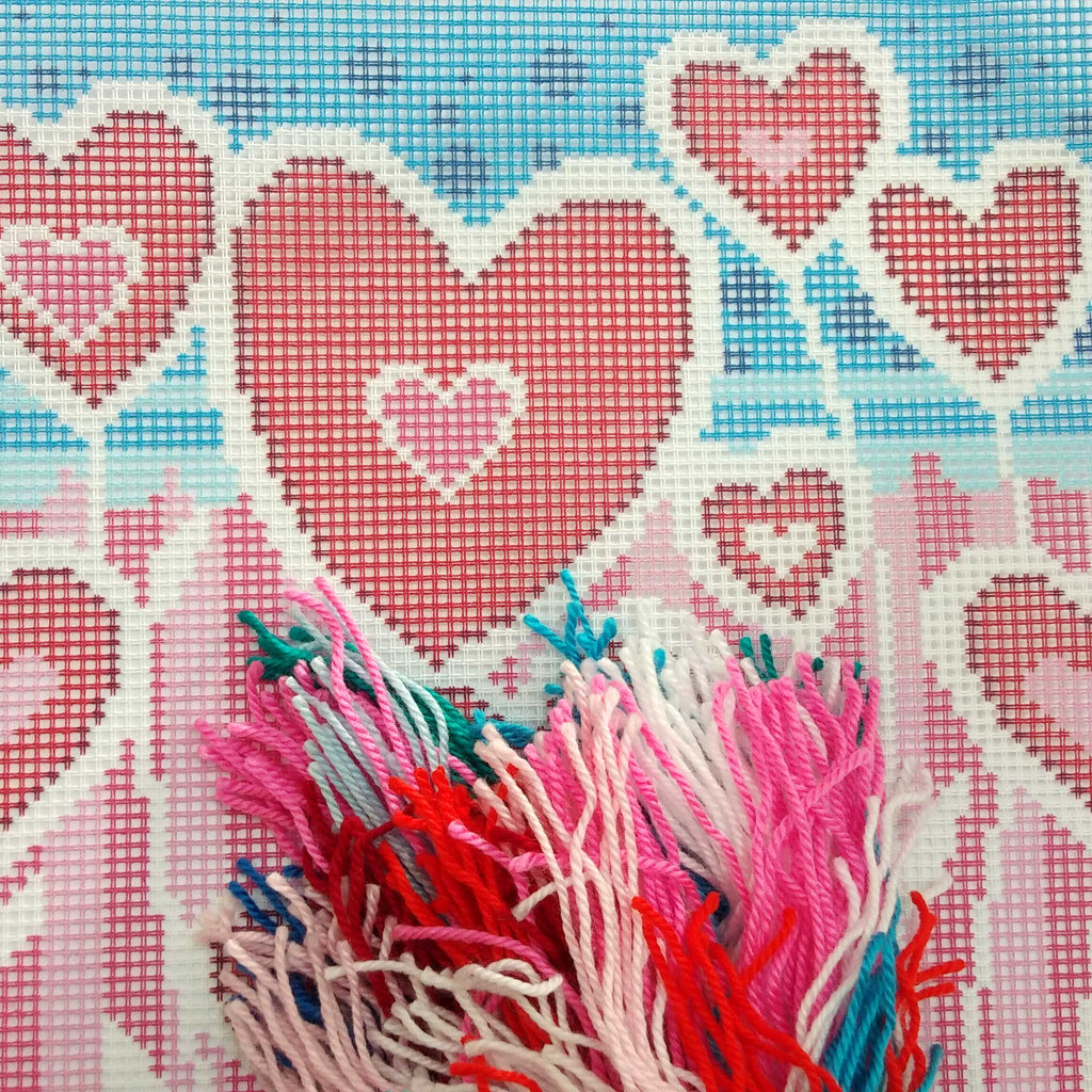 Brvsk Romantic Embroidery Kit for Adults and Beginners — Sweetheart 16″ × 16″ with Clear, Precise Printed Design on Cotton Canvas; Includes 2 Needles, Yarn, and Easy-Read Chart
