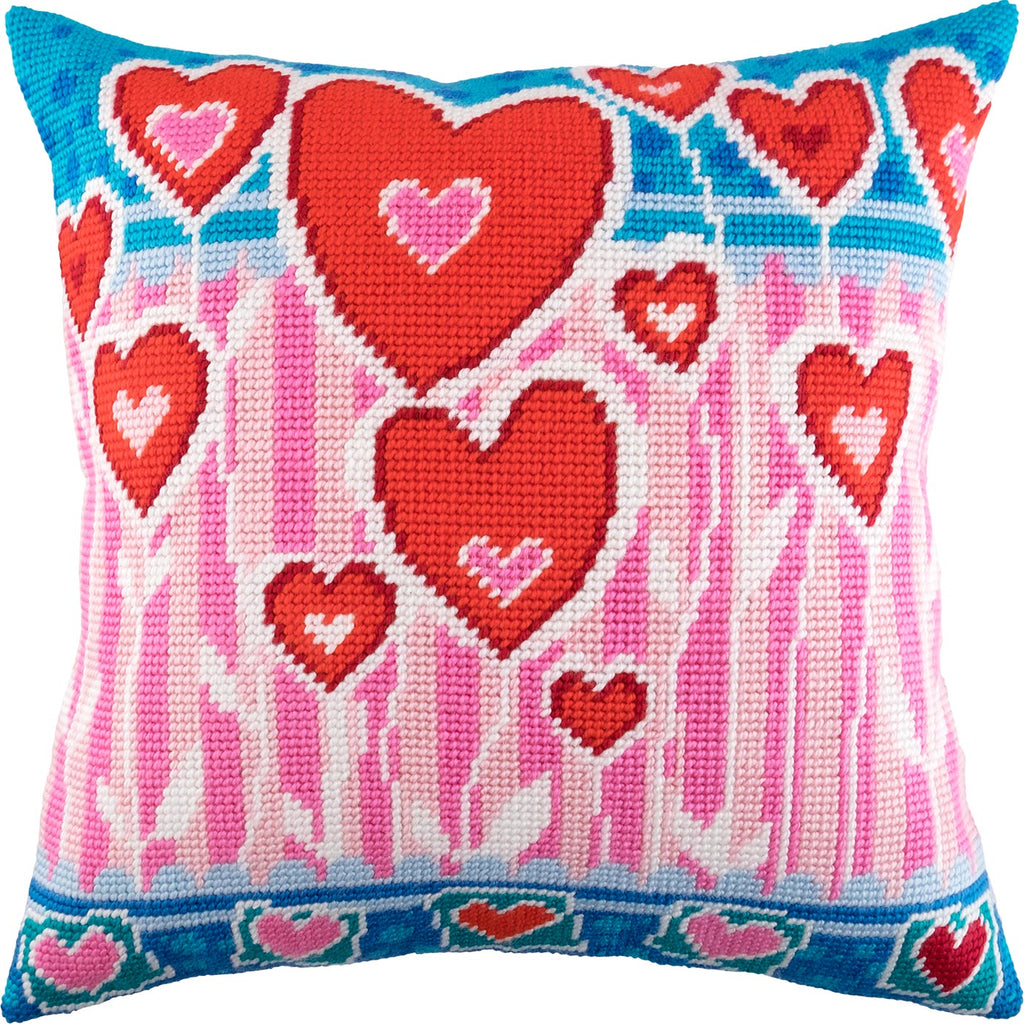 Brvsk Romantic Embroidery Kit for Adults and Beginners — Sweetheart 16″ × 16″ with Clear, Precise Printed Design on Cotton Canvas; Includes 2 Needles, Yarn, and Easy-Read Chart