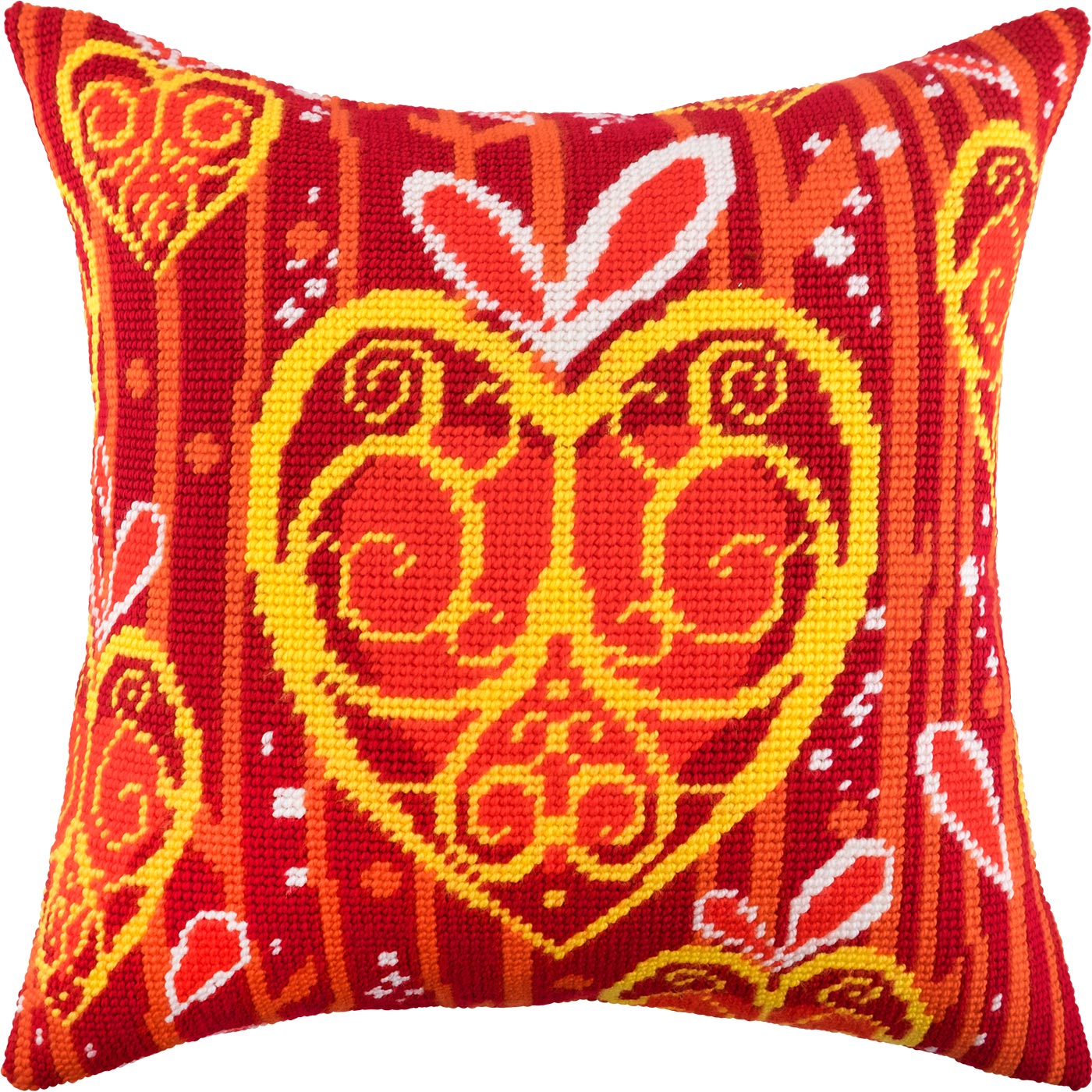 Brvsk Romantic Embroidery Kit for Adults and Beginners — Fire in The Heart 16″ × 16″ with Clear, Precise Printed Design on Cotton Canvas; Includes 2 Needles, Yarn, and Easy-Read Chart