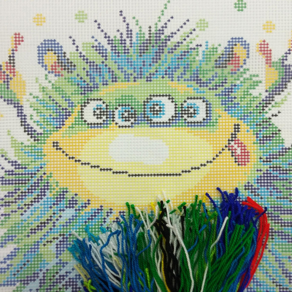 Brvsk Friendly Needlepoint Kit for Adults and Beginners — Little Monster 16″ × 16″ with Clear, Precise Printed Design on Cotton Canvas; Includes 2 Needles, Yarn, and Easy-Read Chart