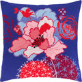 Brvsk Floral Needlepoint Kit for Adults and Beginners — Blue Flower 16″ × 16″ with Clear, Precise Printed Design on Cotton Canvas; Includes 2 Needles, Yarn, and Easy-Read Chart