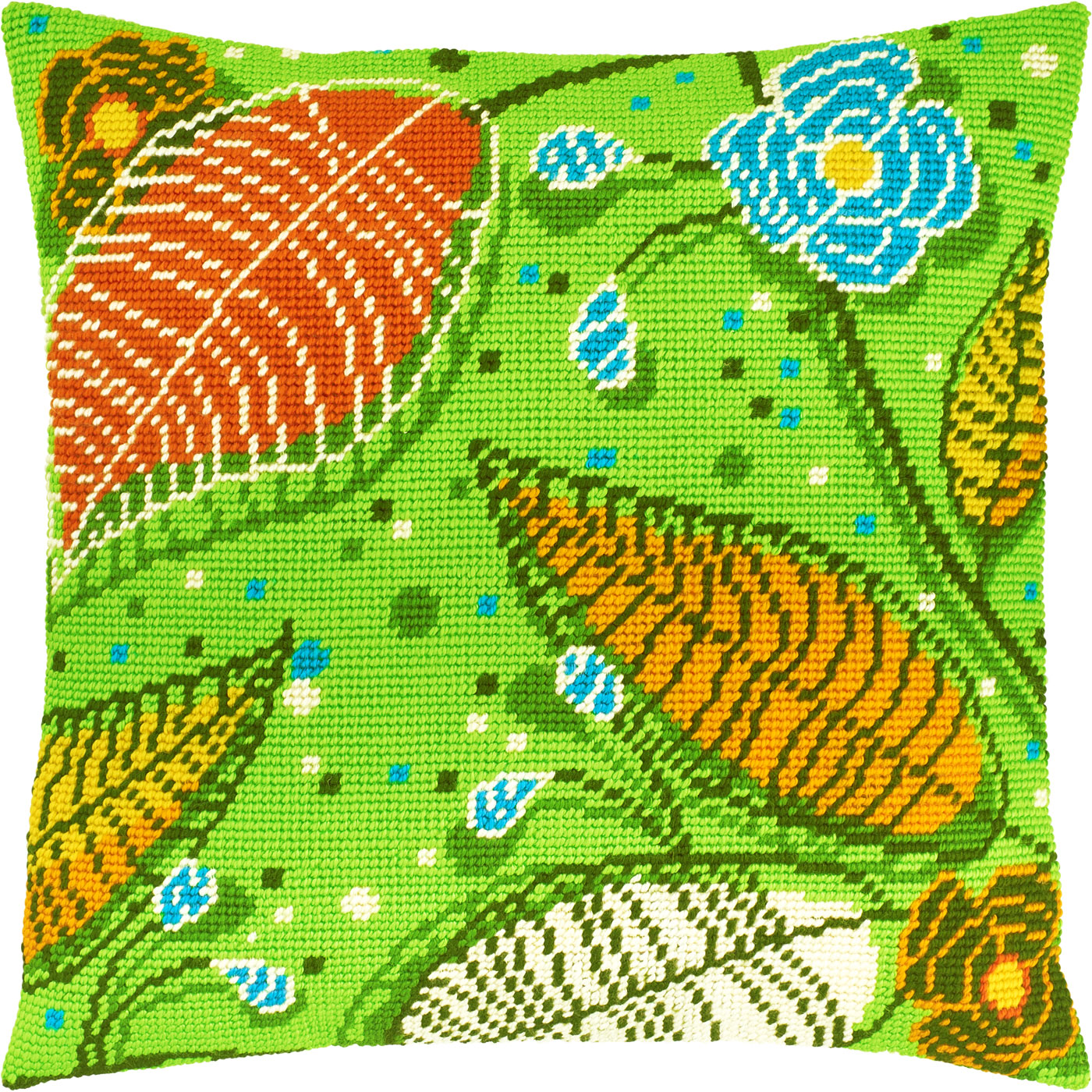 Brvsk Stamped Cross Stitch Pillow Kit — Green, 16″ × 16″