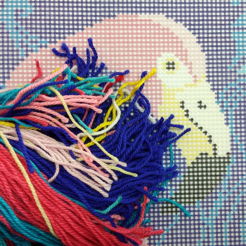 Brvsk Bird Embroidery Kit for Adults and Beginners — Flamingo 16″ × 16″ with Clear, Precise Printed Design on Cotton Canvas; Includes 2 Needles, Yarn, and Easy-Read Chart
