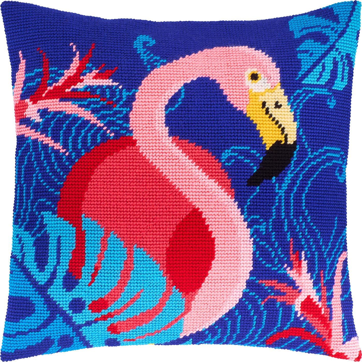 Brvsk Bird Embroidery Kit for Adults and Beginners — Flamingo 16″ × 16″ with Clear, Precise Printed Design on Cotton Canvas; Includes 2 Needles, Yarn, and Easy-Read Chart