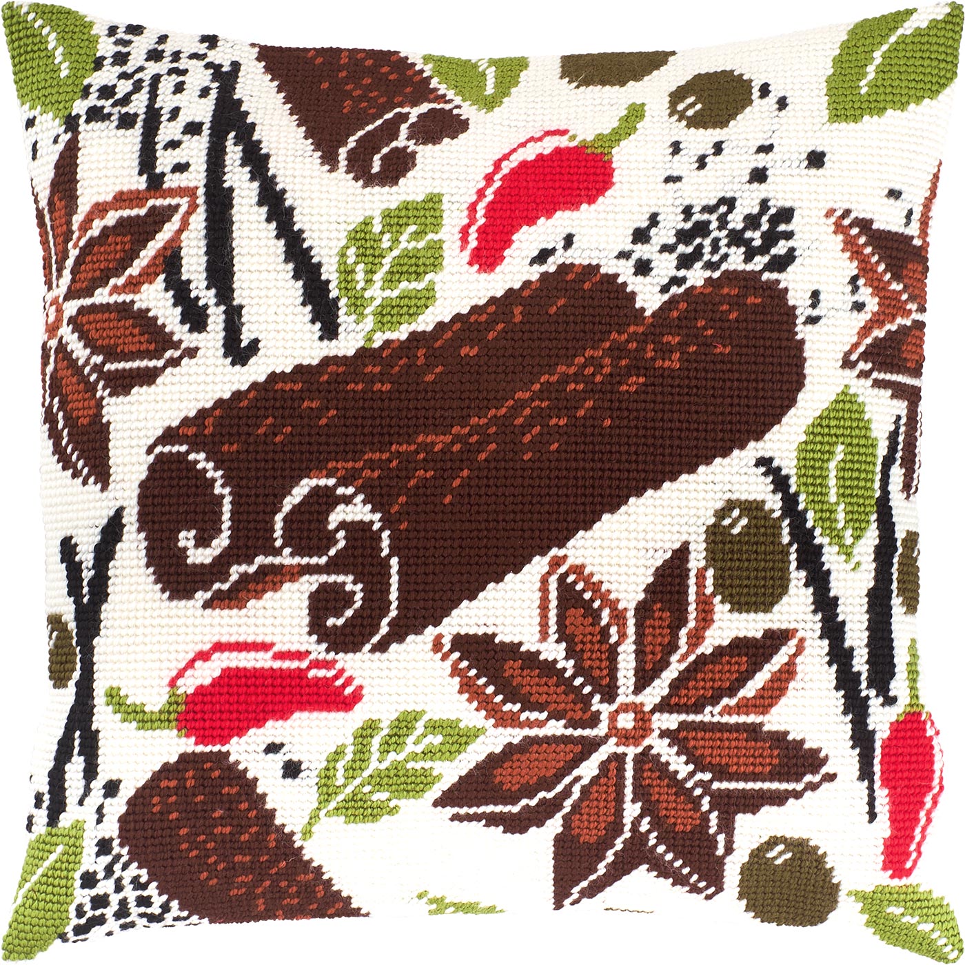 Brvsk Kitchen Needlepoint Kit for Adults and Beginners — Cinnamon 16″ × 16″ with Clear, Precise Printed Design on Cotton Canvas; Includes 2 Needles, Yarn, and Easy-Read Chart