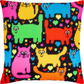 Brvsk Ferine Needlepoint Kit for Adults and Beginners — Puzzle of Cats 16″ × 16″ with Clear, Precise Printed Design on Cotton Canvas; Includes 2 Needles, Yarn, and Easy-Read Chart