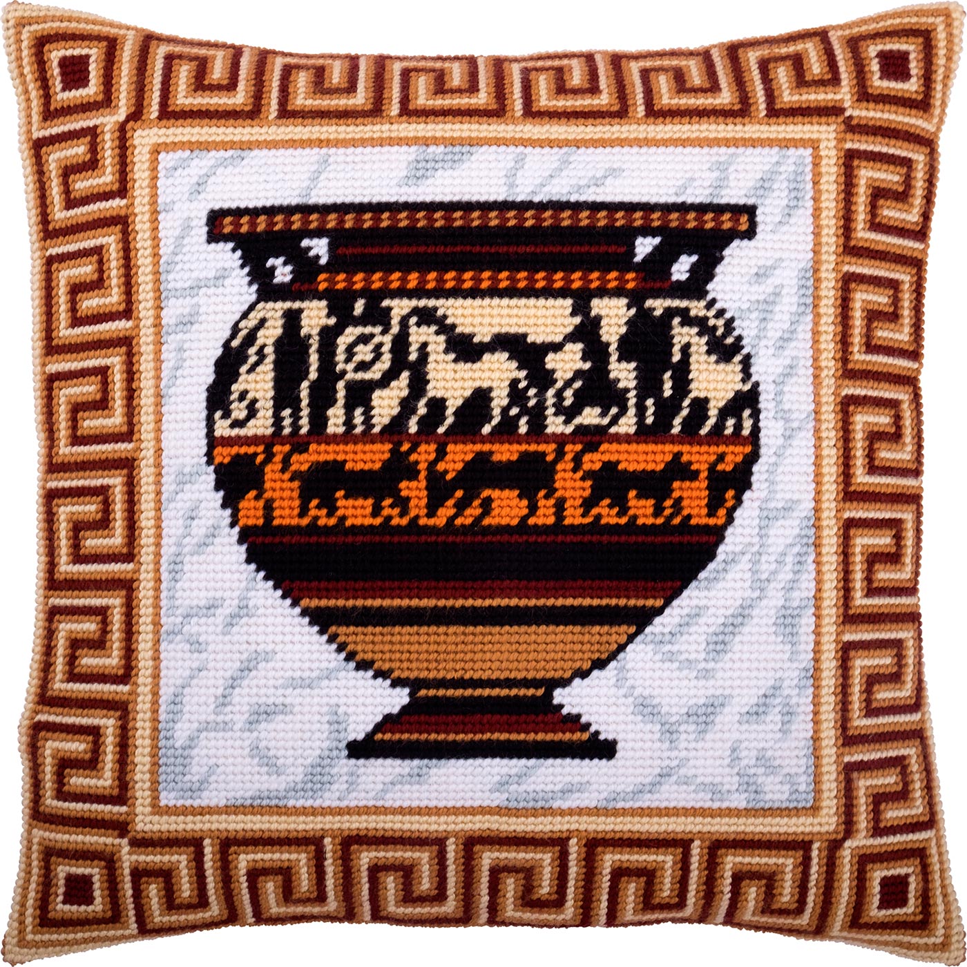 Brvsk Hellenic Needlepoint Kit for Adults and Beginners — Hellas 16″ × 16″ with Clear, Precise Printed Design on Cotton Canvas; Includes 2 Needles, Yarn, and Easy-Read Chart