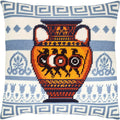 Brvsk Hellenic Stamped Cross-Stitch Kit for Adults and Beginners — Troy 16″ × 16″ with Clear, Precise Printed Design on Cotton Canvas; Includes 2 Needles, Yarn, and Easy-Read Chart