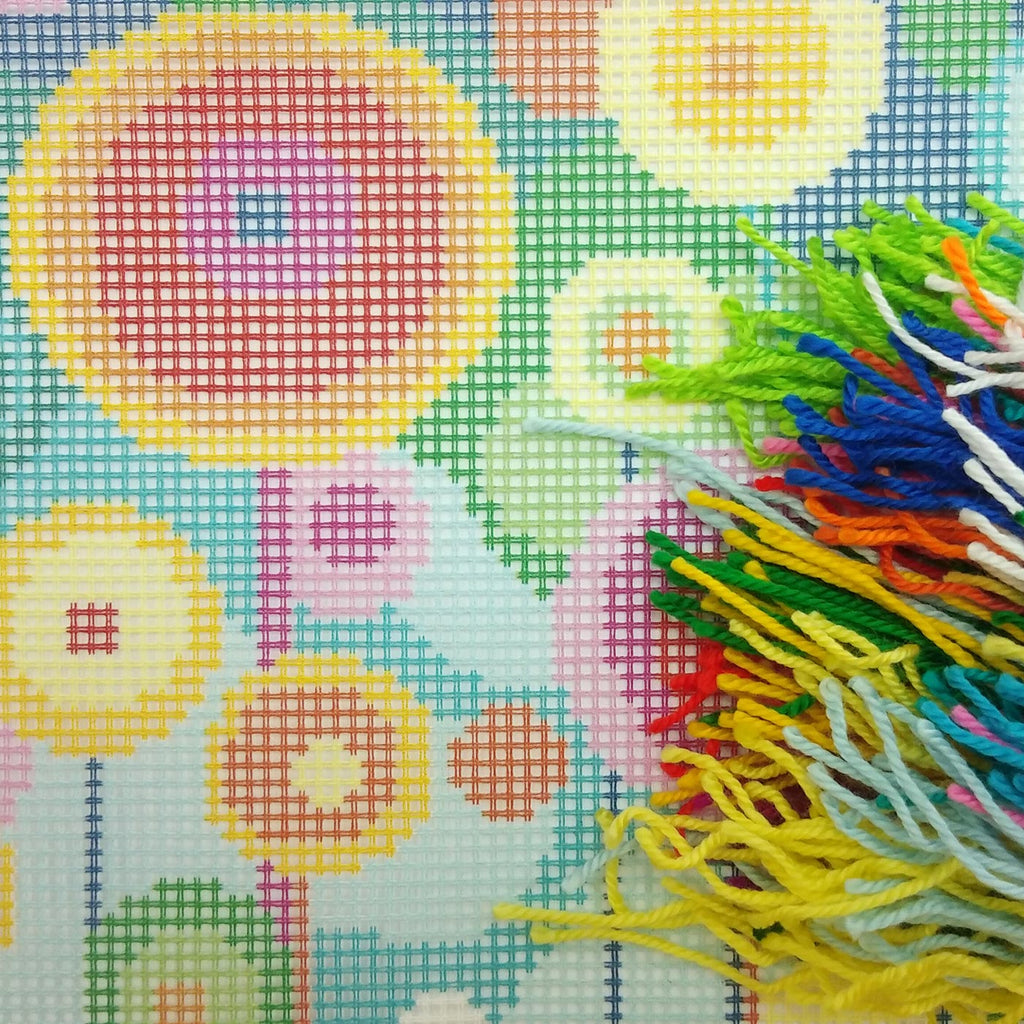 Brvsk Abstract Needlepoint Kit for Adults and Beginners — Dandelions 16″ × 16″ with Clear, Precise Printed Design on Cotton Canvas; Includes 2 Needles, Yarn, and Easy-Read Chart